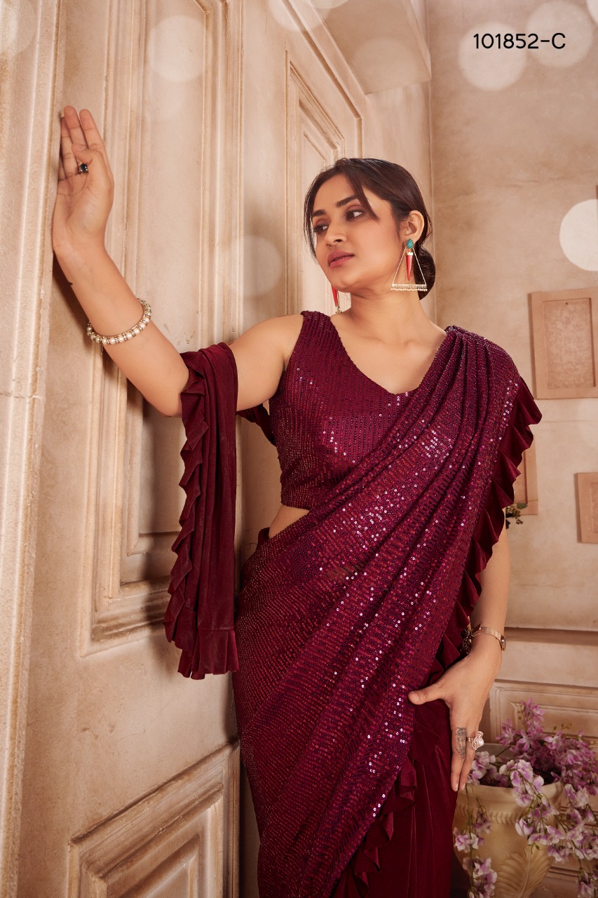 amoha trendz Design No 101852 Zara Sequin elegant saree catalog