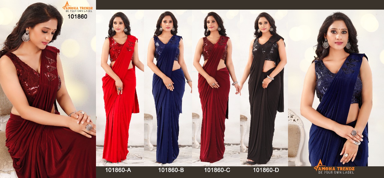 amoha trendz Design No 101860 Imported Lycra new and modern style saree catalog