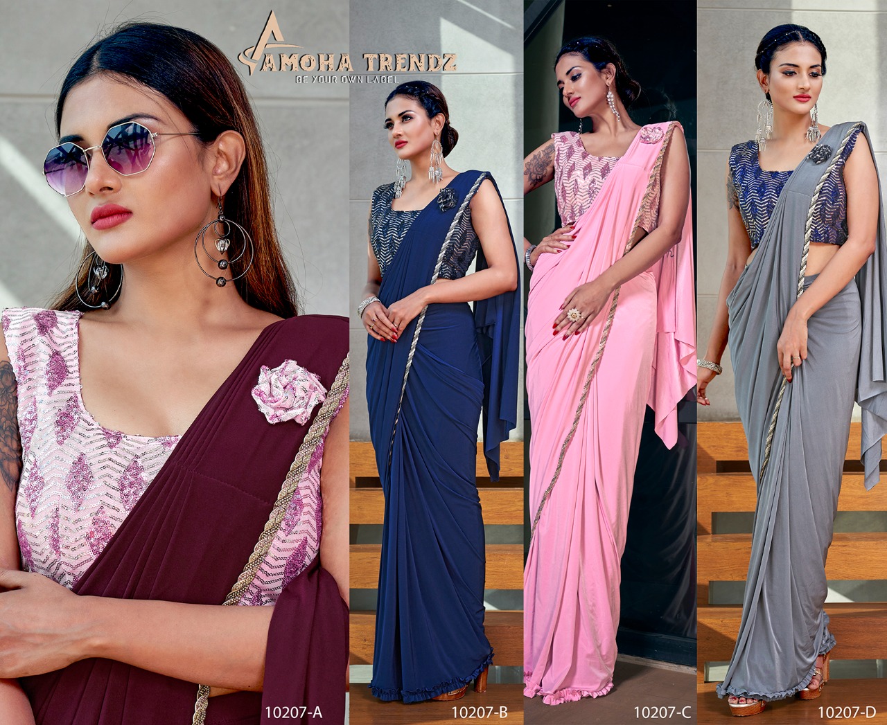 amoha trendz Design No 10207 Imported Lycra new and modern style saree catalog