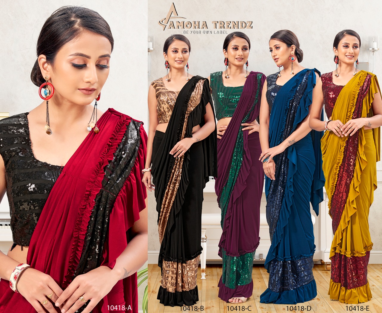 amoha trendz Design No 10418 Imported Lycra regal look saree catalog