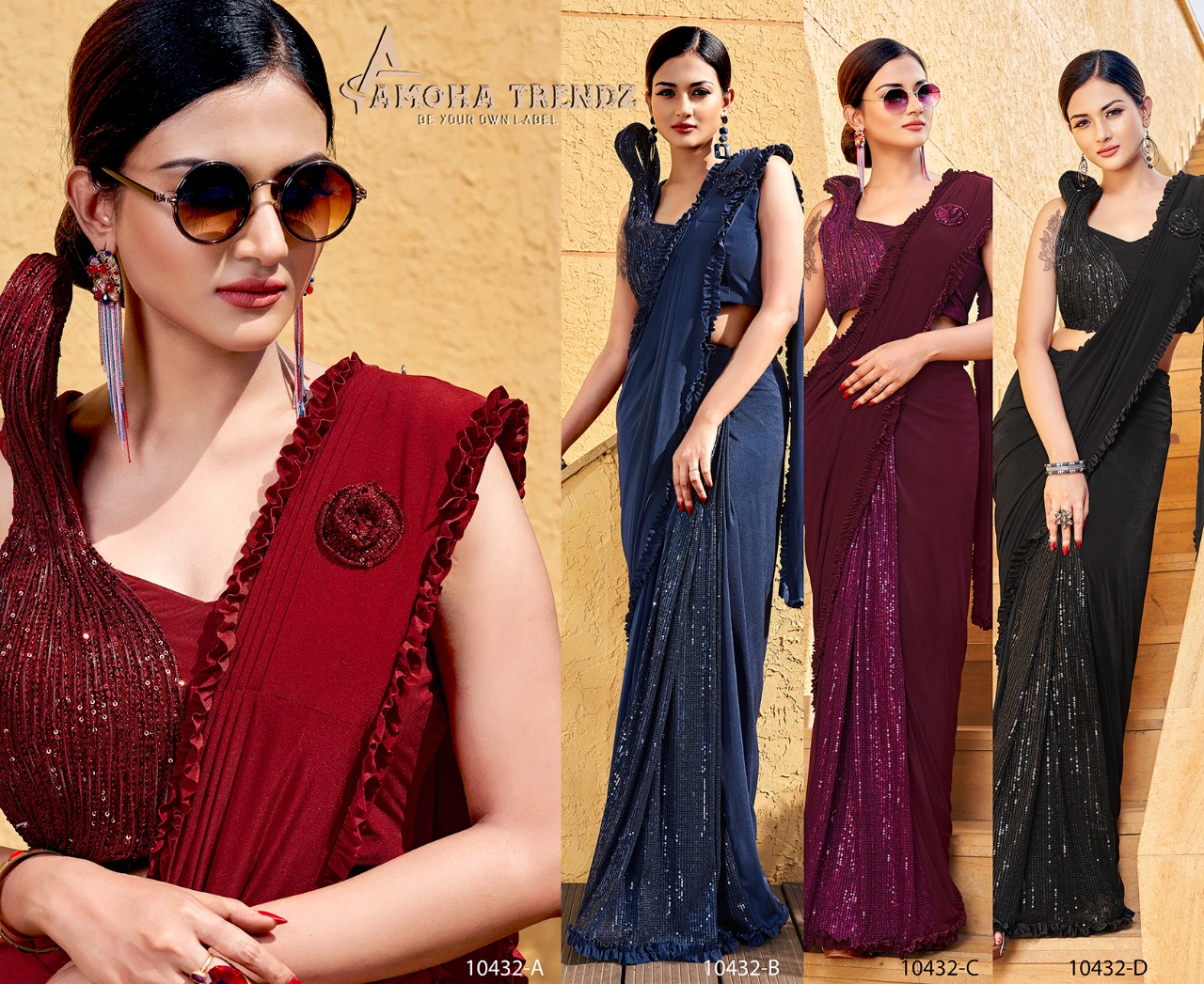 amoha trendz Design No 10432 Imported Lycra elegant saree catalog