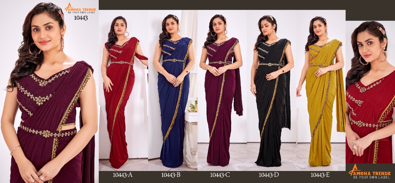 amoha trendz Design No 10443 Imported Lycra gorgeous look saree catalog