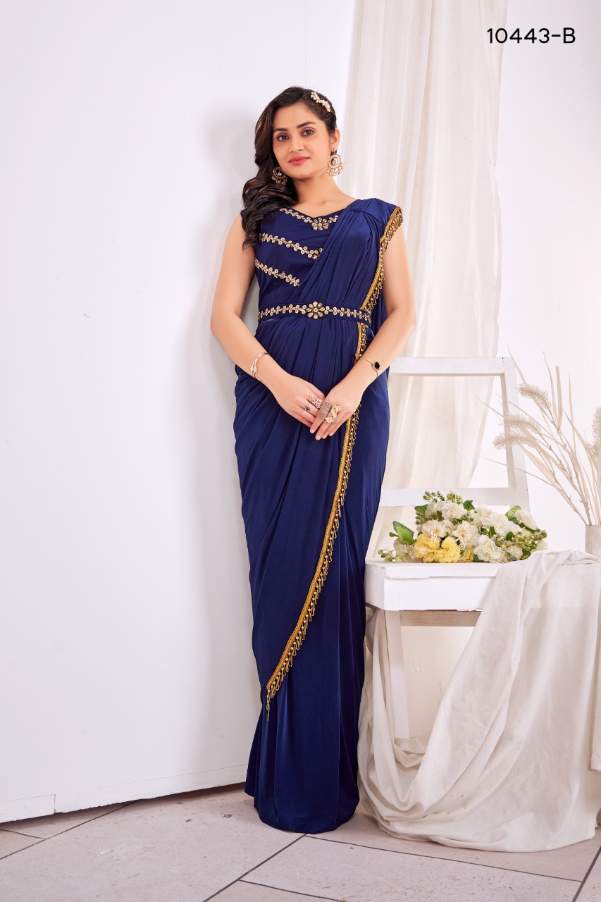 amoha trendz Design No 10443 Imported Lycra gorgeous look saree catalog