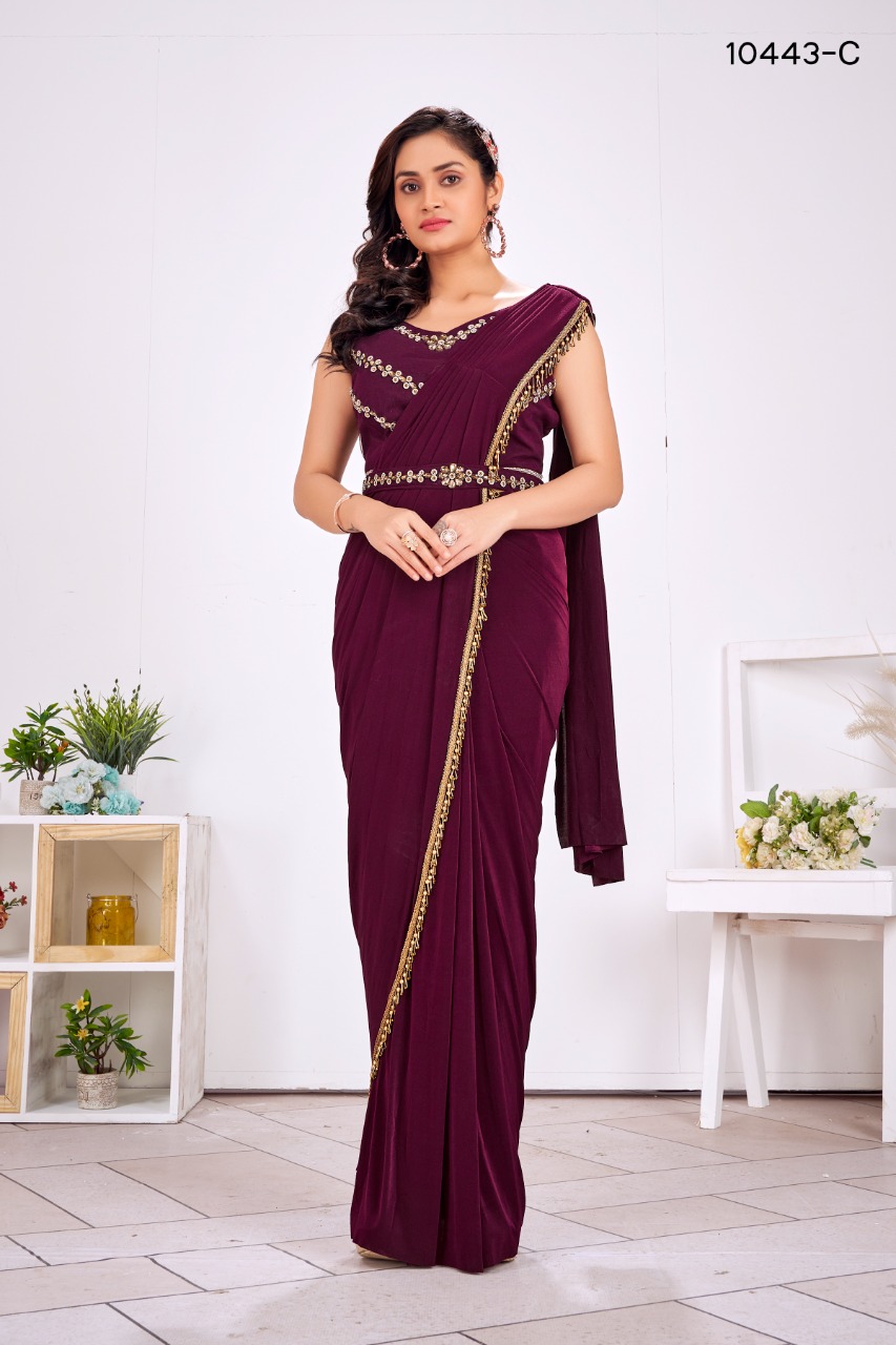 amoha trendz Design No 10443 Imported Lycra gorgeous look saree catalog