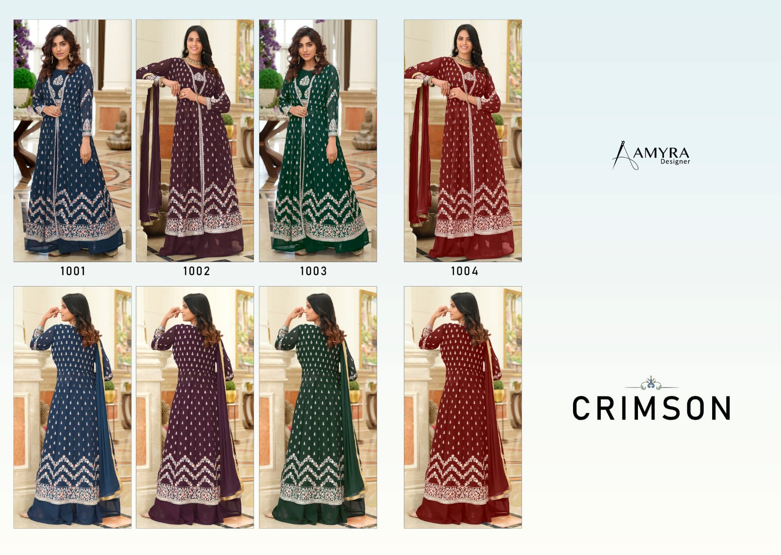 amyra designer crimson georget festive look indo western colour set