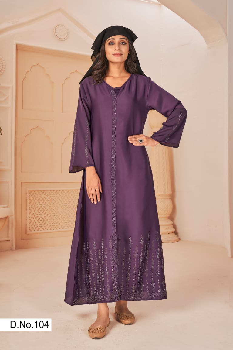 Banwery Fashion hijab Rassal Satin attrective look gown catalog