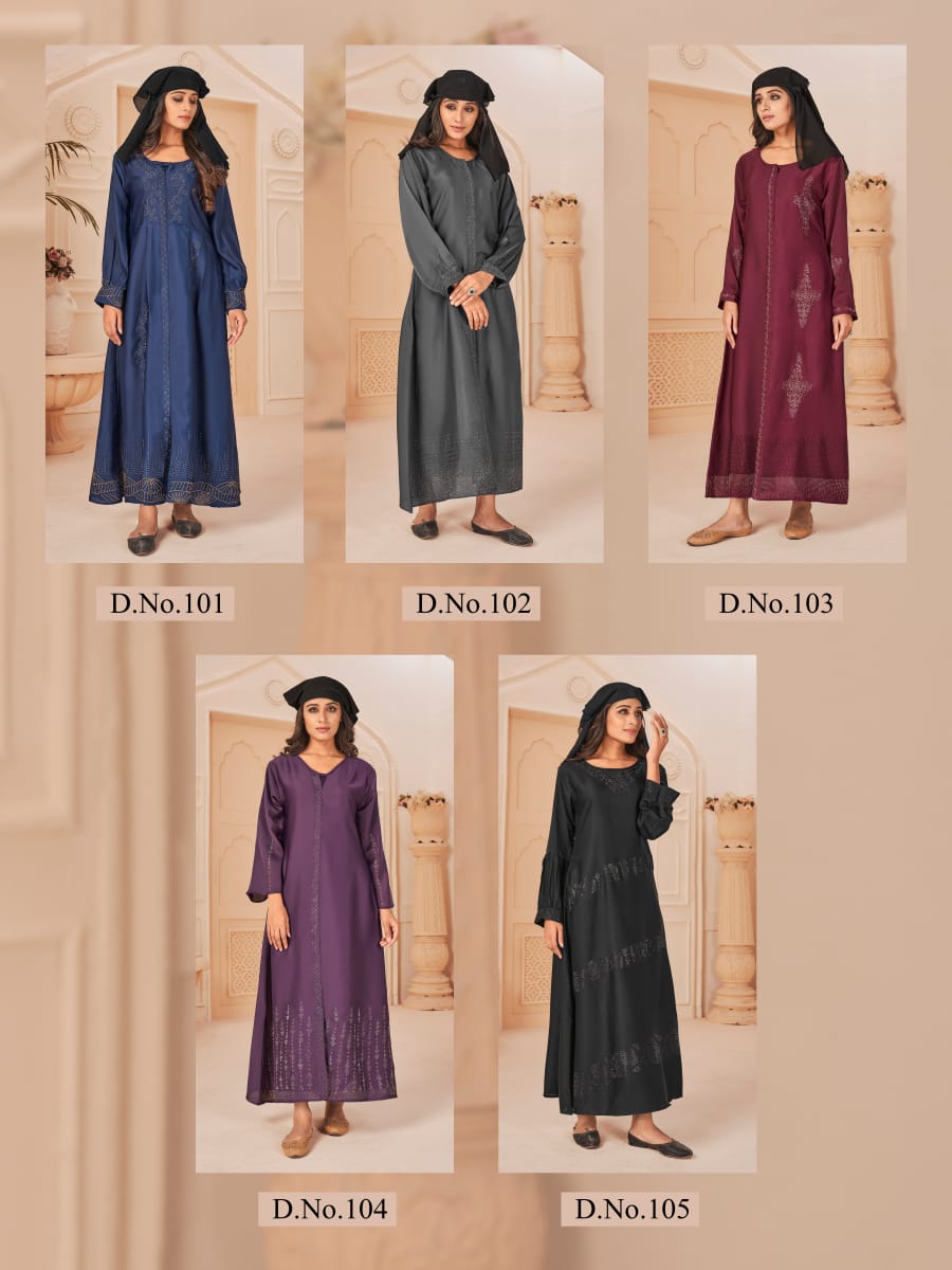 Banwery Fashion hijab Rassal Satin attrective look gown catalog