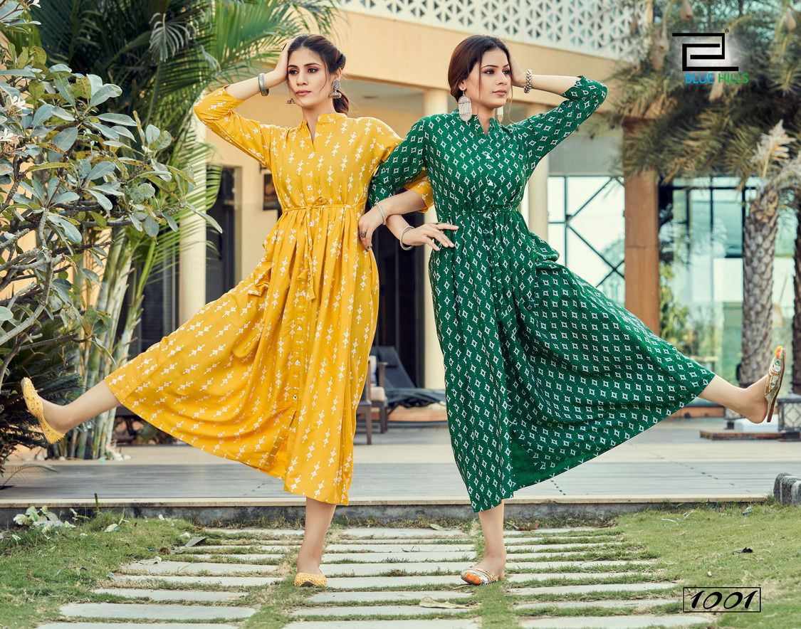 blue hills belt vol 1 rayon new and modern style long kurti catalog