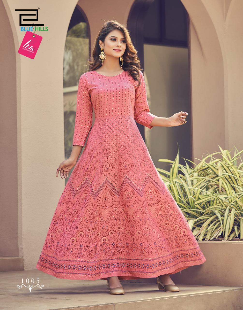 blue hills Festival Night vol 1 rayon regal look long kurti catalog