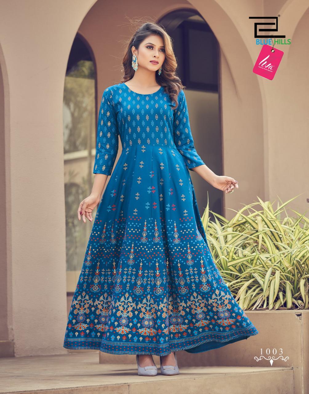 blue hills Festival Night vol 1 rayon regal look long kurti catalog