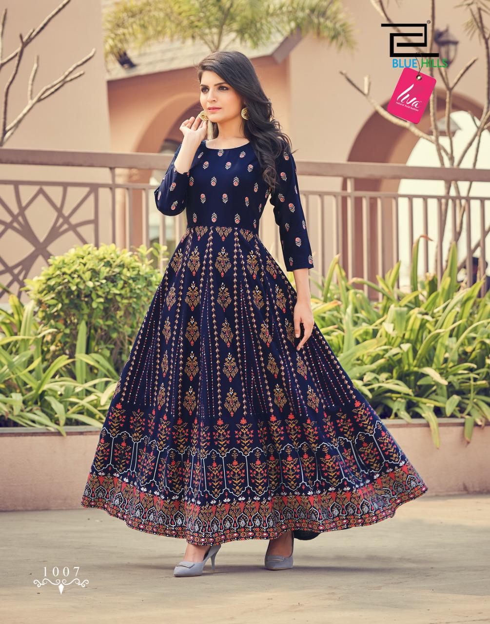 blue hills Festival Night vol 1 rayon regal look long kurti catalog