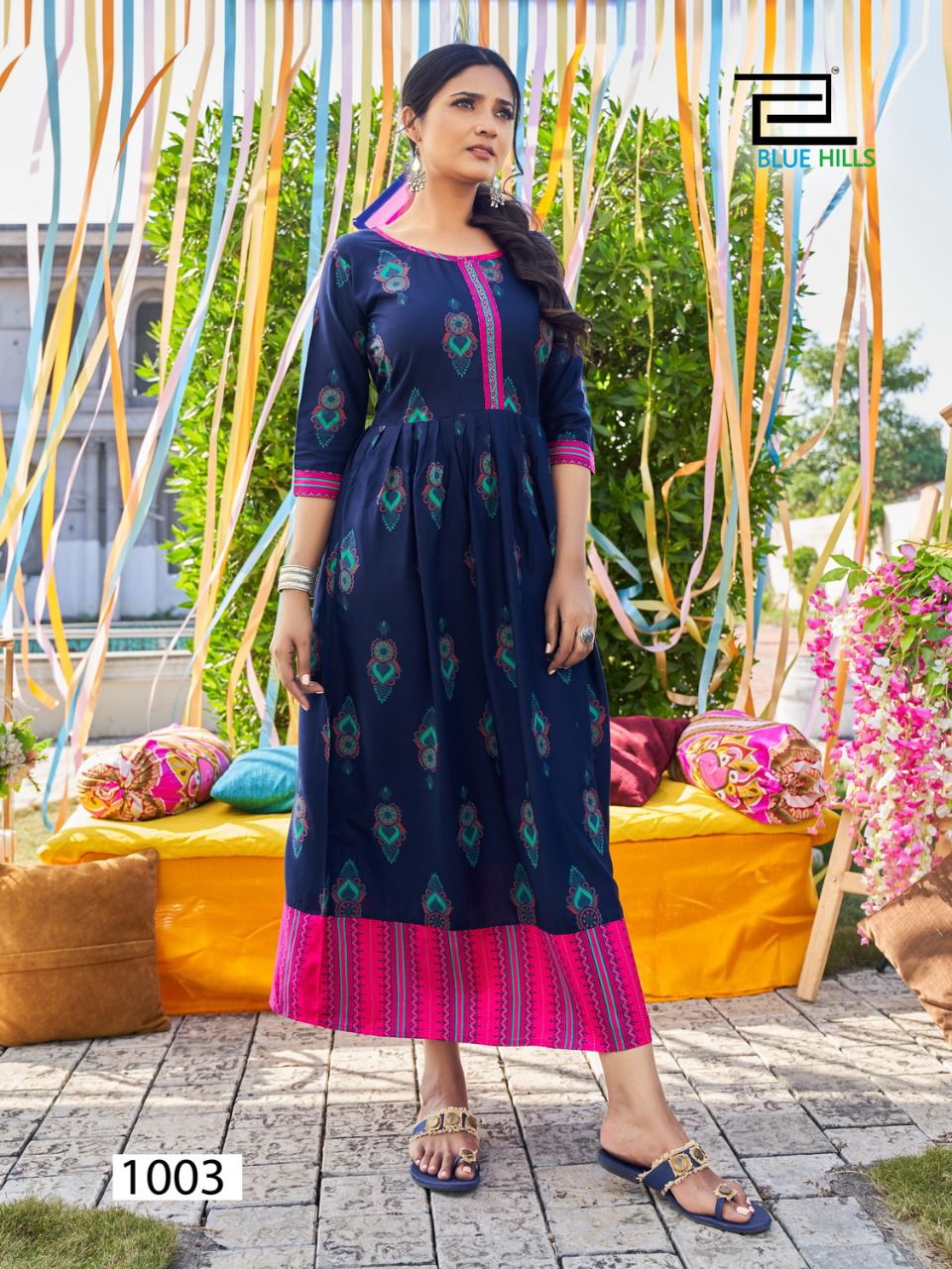 blue hills khawaab vol 3 rayon elegant long kurti catalog