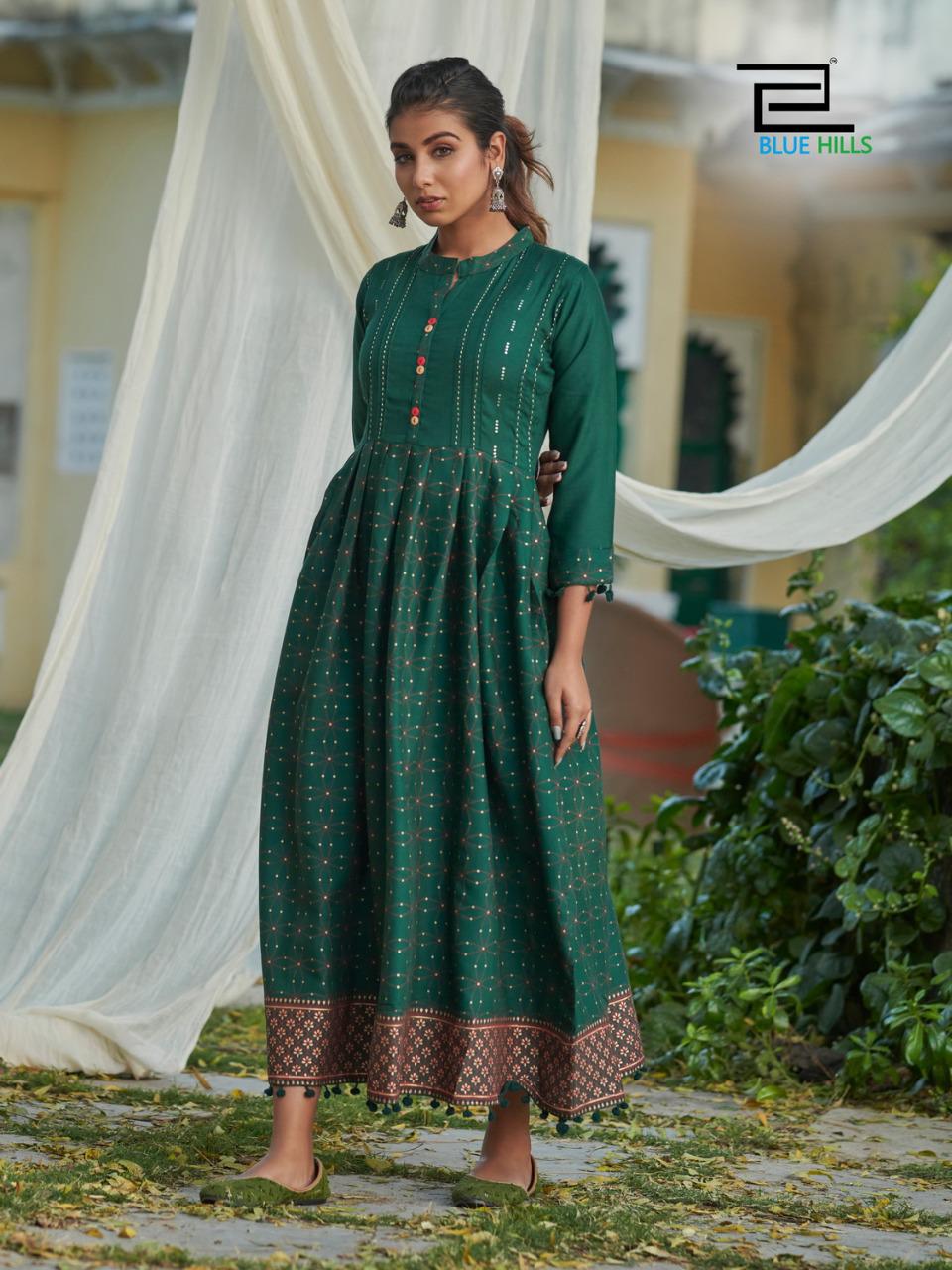 blue hills Pom Pom vol 1 rayon regal look long kurti catalog