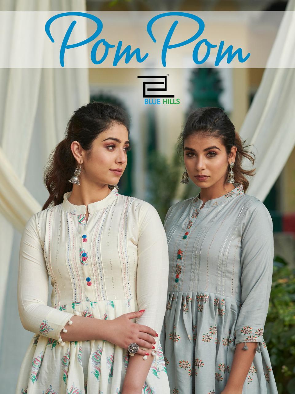 blue hills Pom Pom vol 1 rayon regal look long kurti catalog