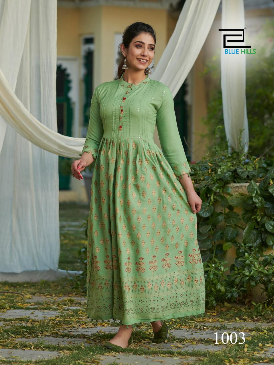 blue hills Pom Pom vol 1 rayon regal look long kurti catalog