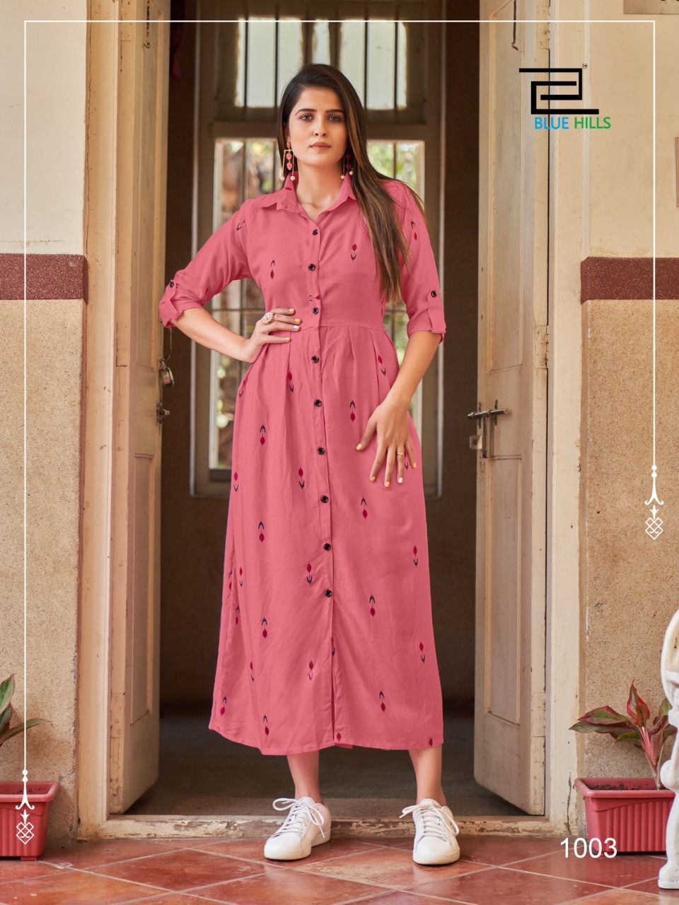 blue hills summer season rayon innovative style long kurti catalog