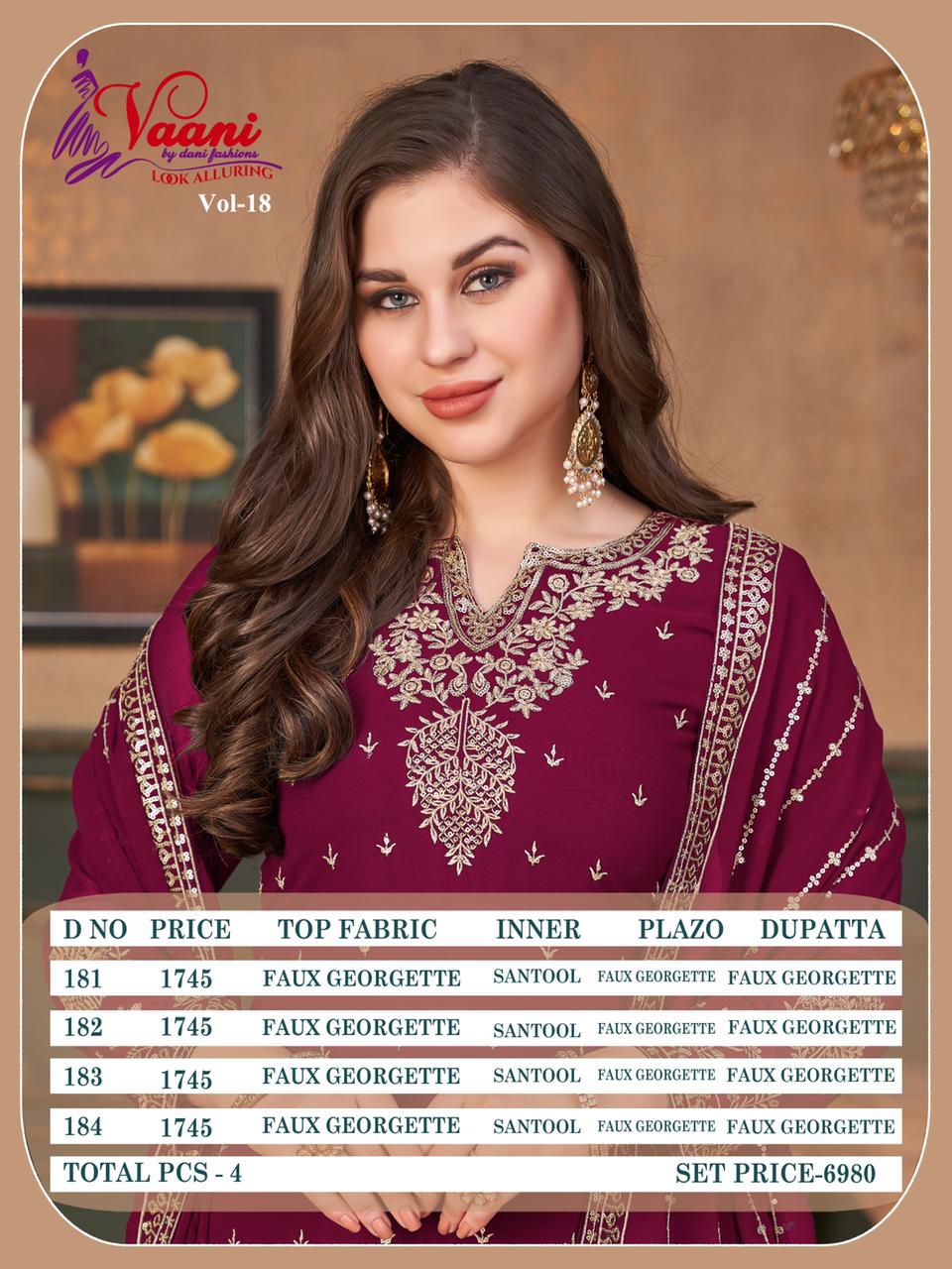 dani vaani vol 18 georgette Regal look salwar suit catalog