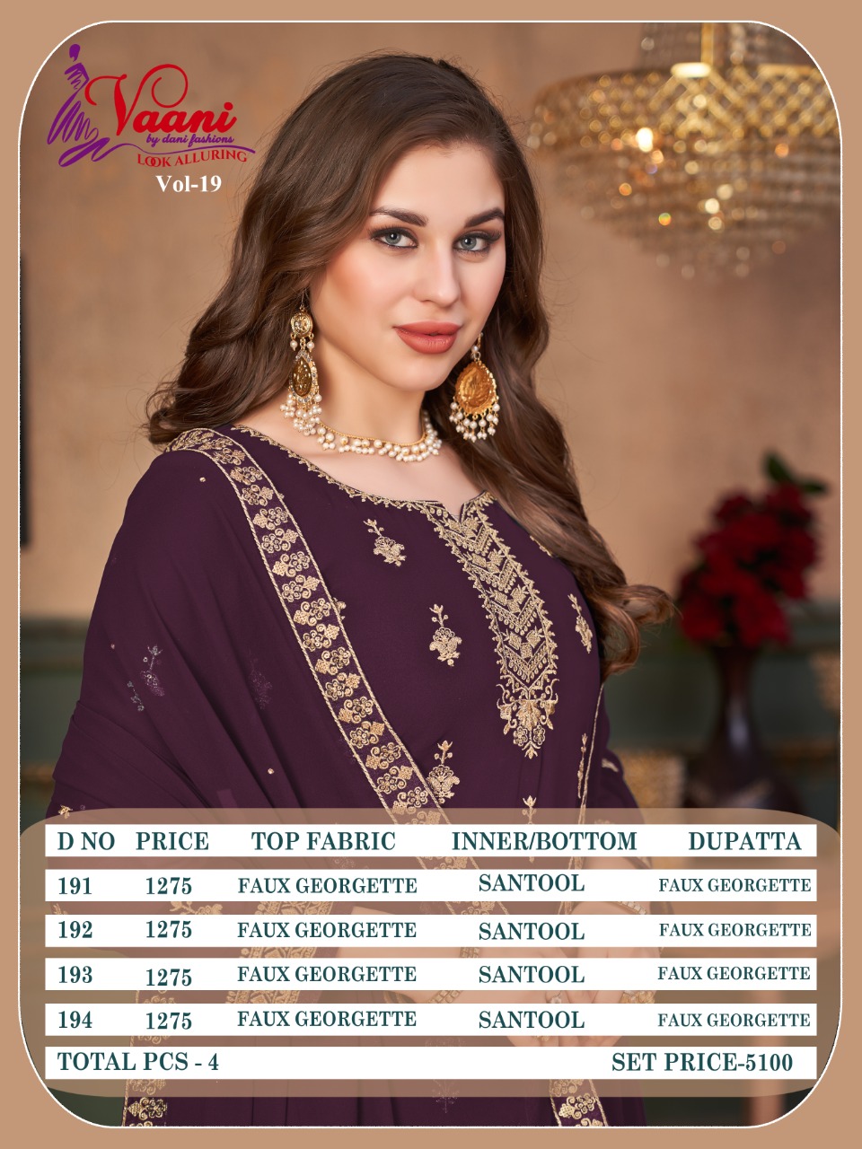 dani vaani vol 19 georgette catchy look salwar suit catalog