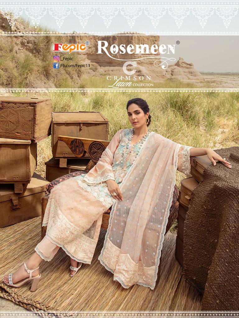 fepic rosemeen crimson lawn collection cotton catchy look salwar suit catalog