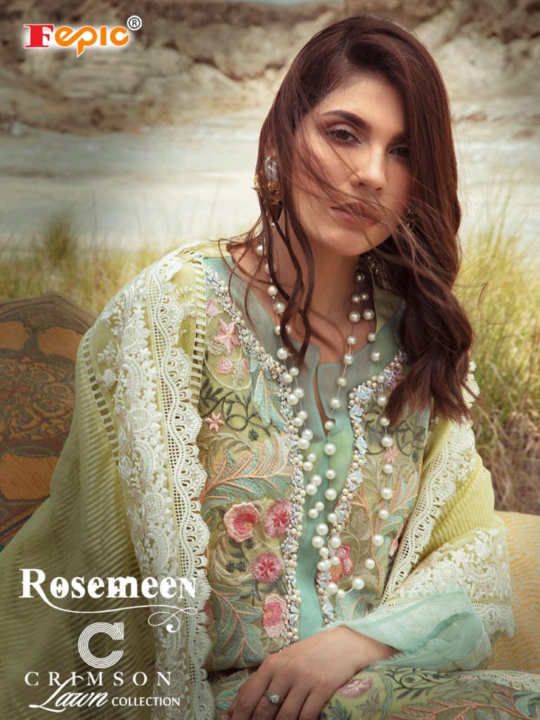 fepic rosemeen crimson lawn collection cotton catchy look salwar suit catalog