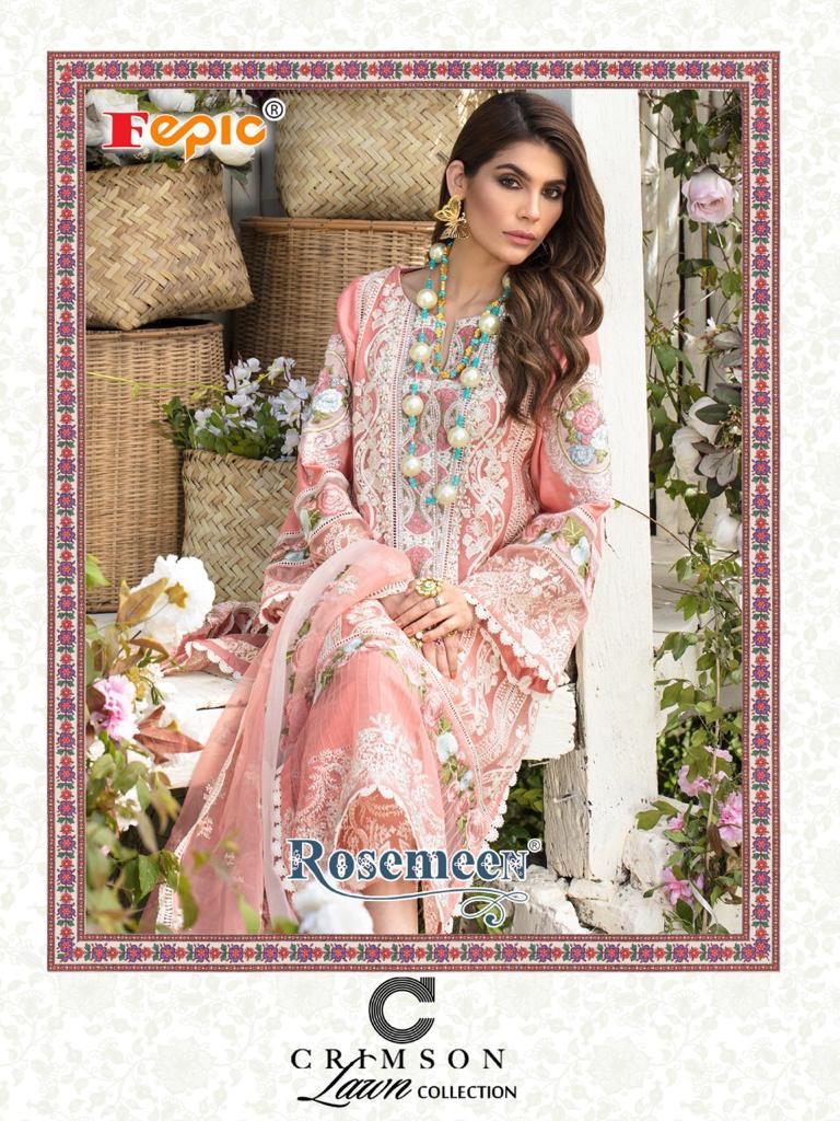 fepic rosemeen crimson lawn collection cotton catchy look salwar suit catalog