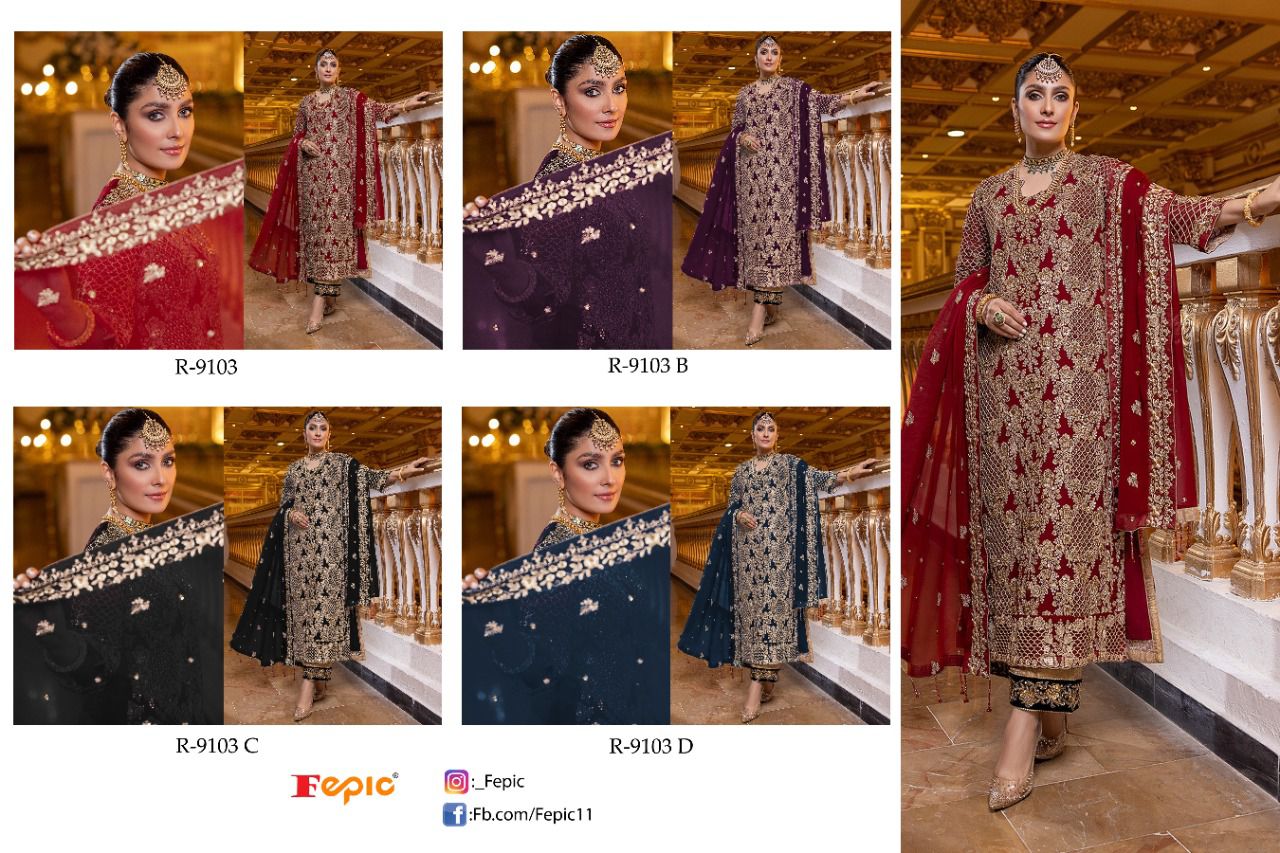 fepic rosemeen r 9103 georgette gorgeous look salwar suit catalog