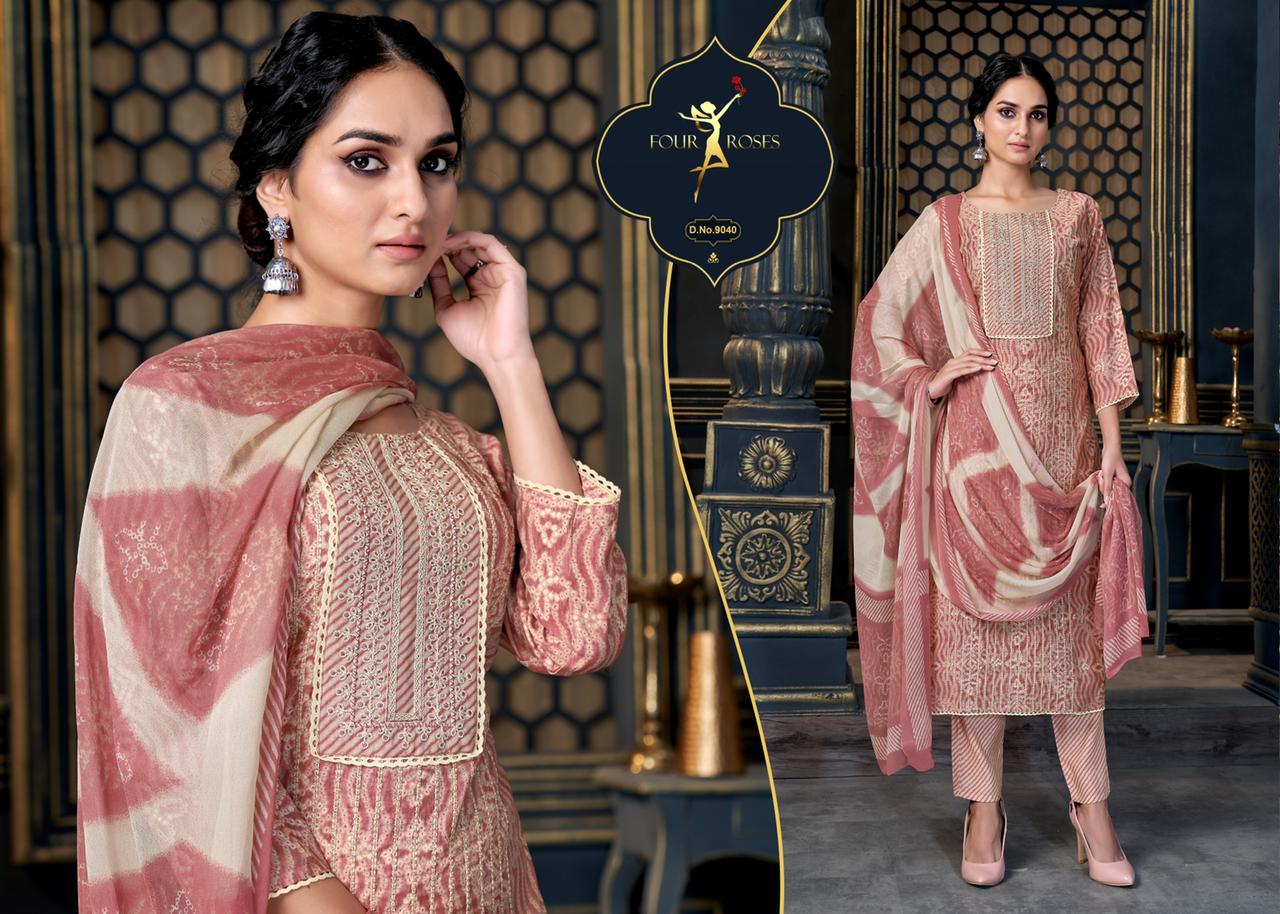 four roses D NO 9039 TO 9048 chanderi elegant look top bottom with dupatta catalog