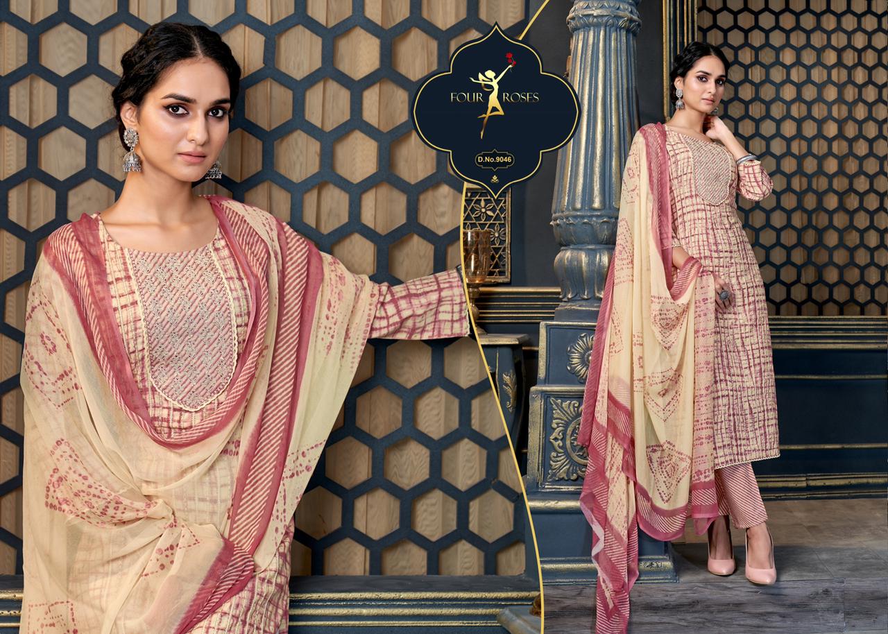 four roses D NO 9039 TO 9048 chanderi elegant look top bottom with dupatta catalog