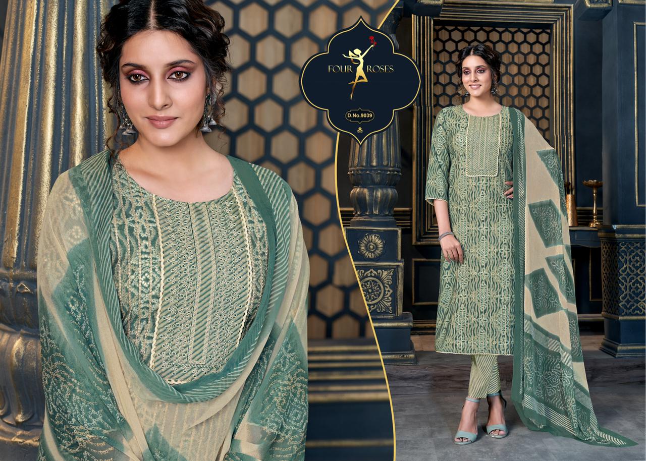 four roses D NO 9039 TO 9048 chanderi elegant look top bottom with dupatta catalog