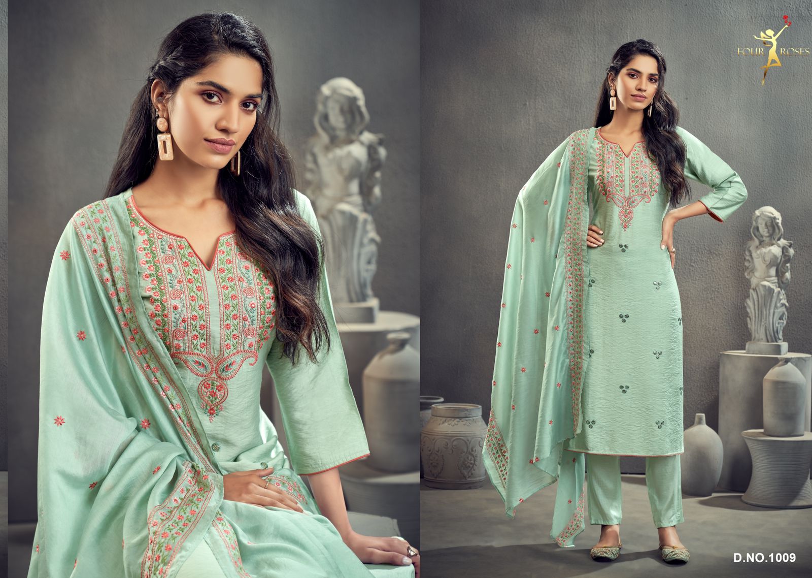 four roses four roses 1009 1010 viscose regal look top bottom and dupatta  catalog