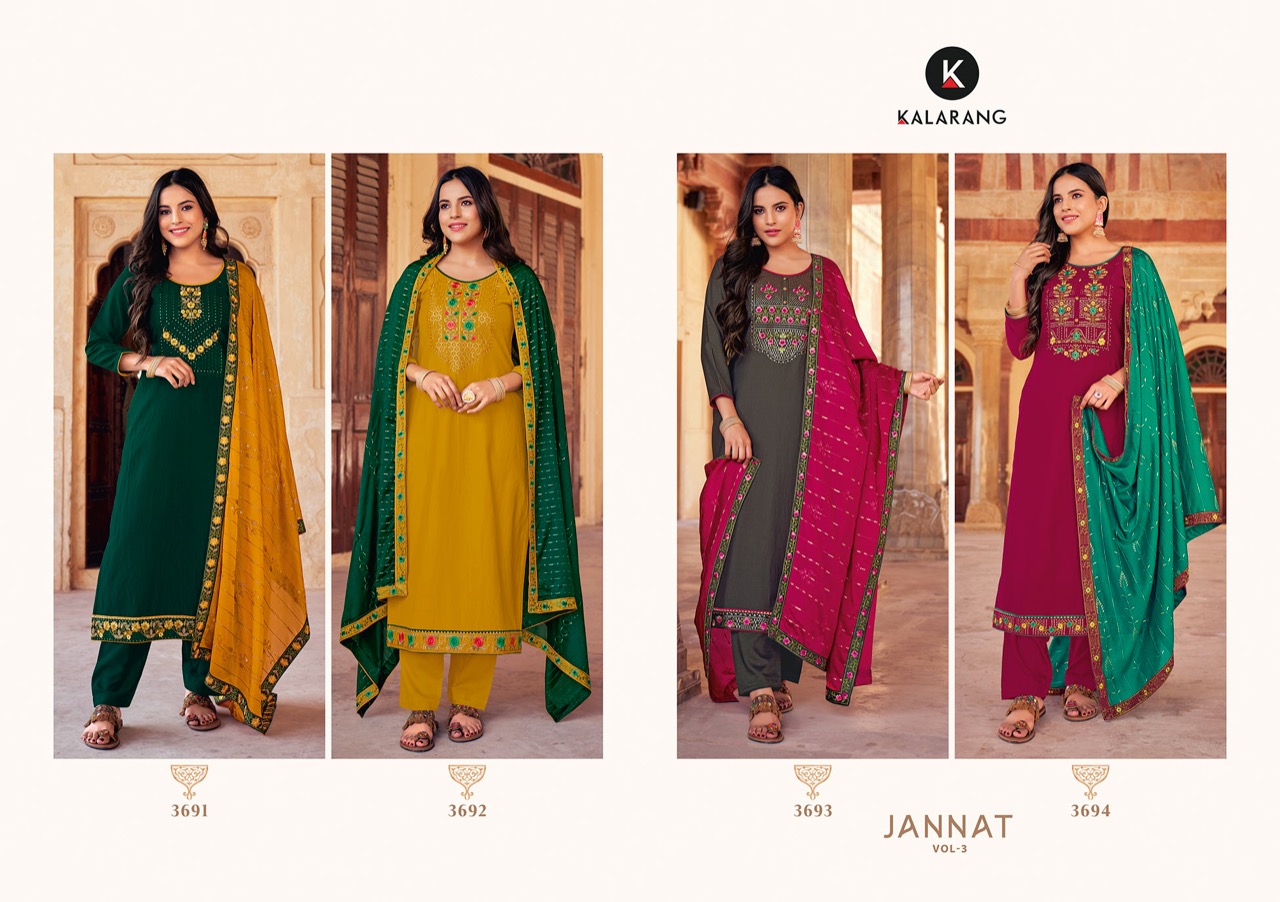 kalarang jannat vol 3 parampara silk regal look salwar suit catalog