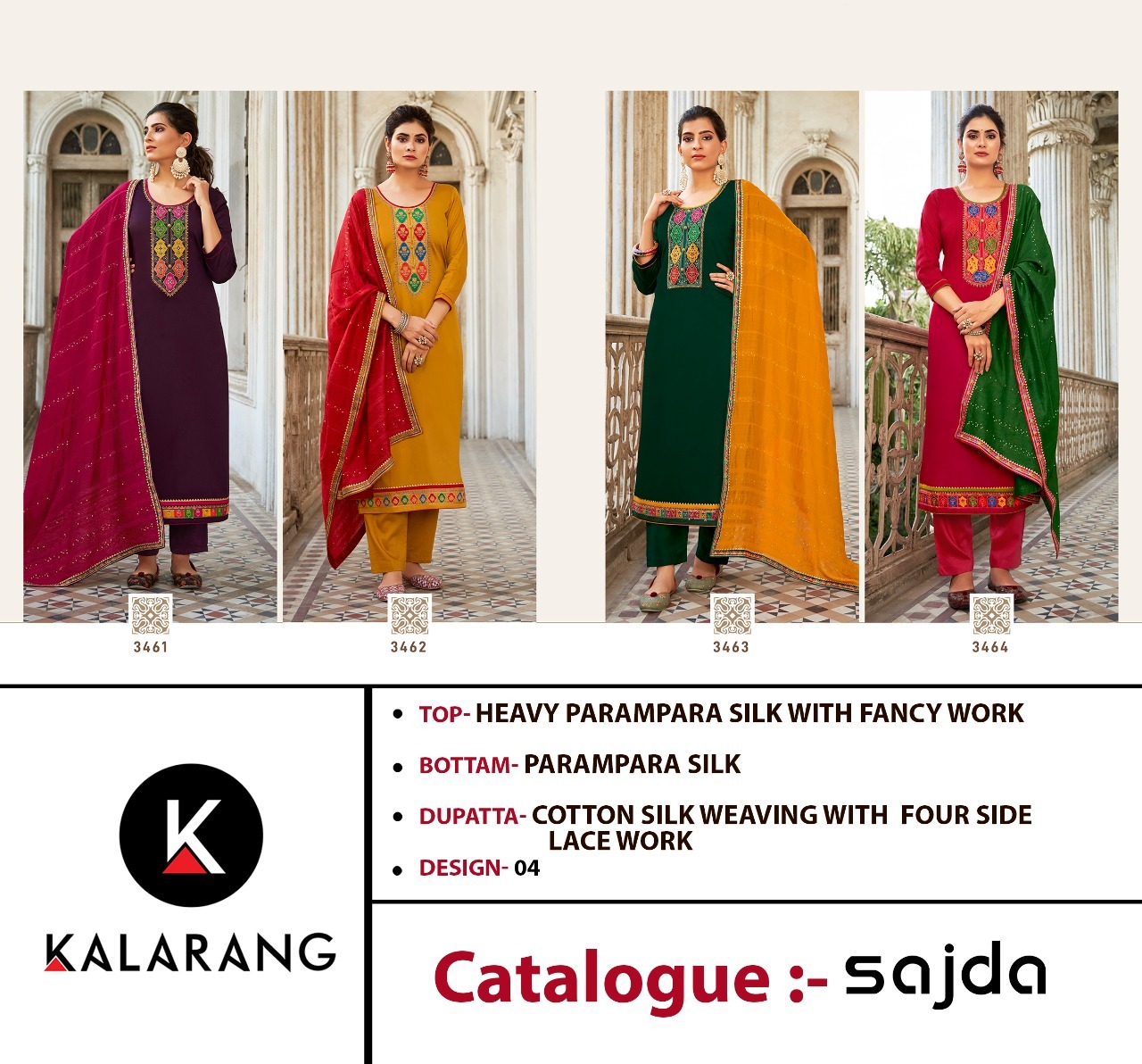 kalarang sajda  silk regal look salwar suit catalog