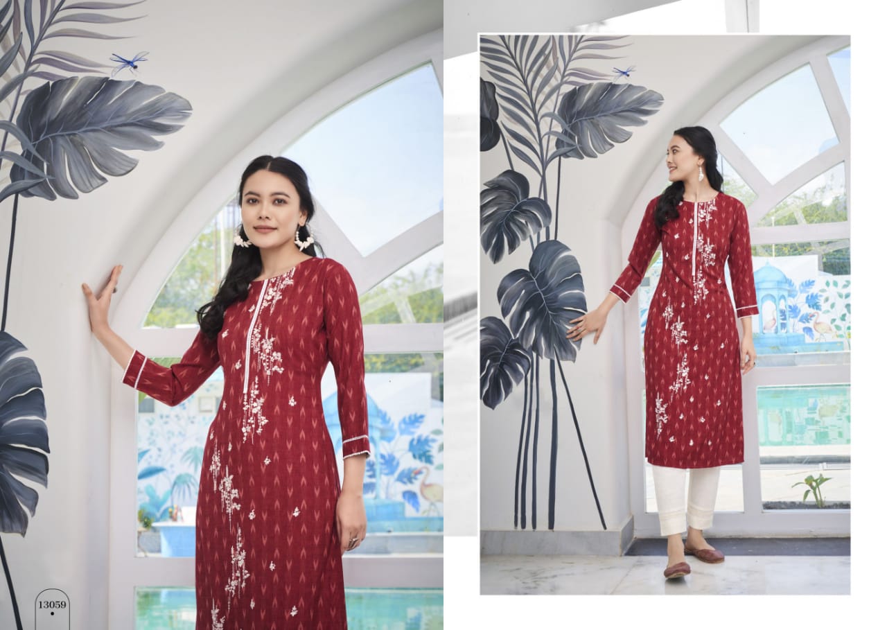 kalaroop by kajree oreo rayon attractive look kurti catalog