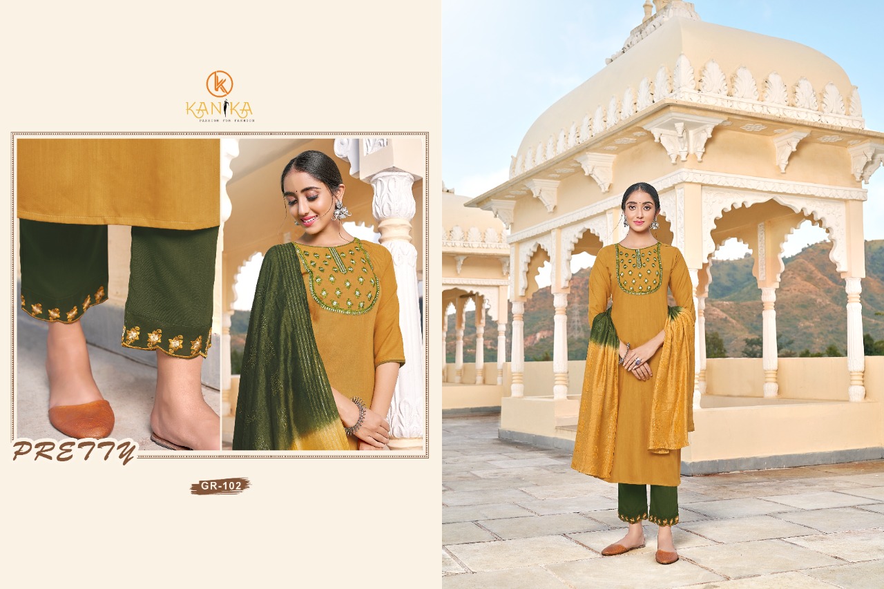 kanika grace naylon astonishing look kurti pant with dupatta catalog