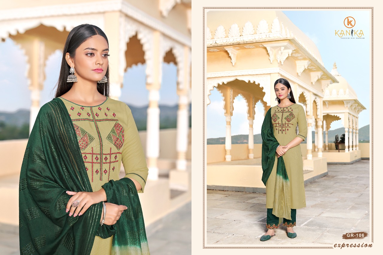 kanika grace naylon astonishing look kurti pant with dupatta catalog