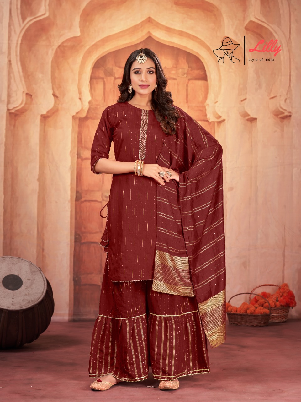 lilly style of india tarang viscose graceful look top with sarara and dupatta catalog