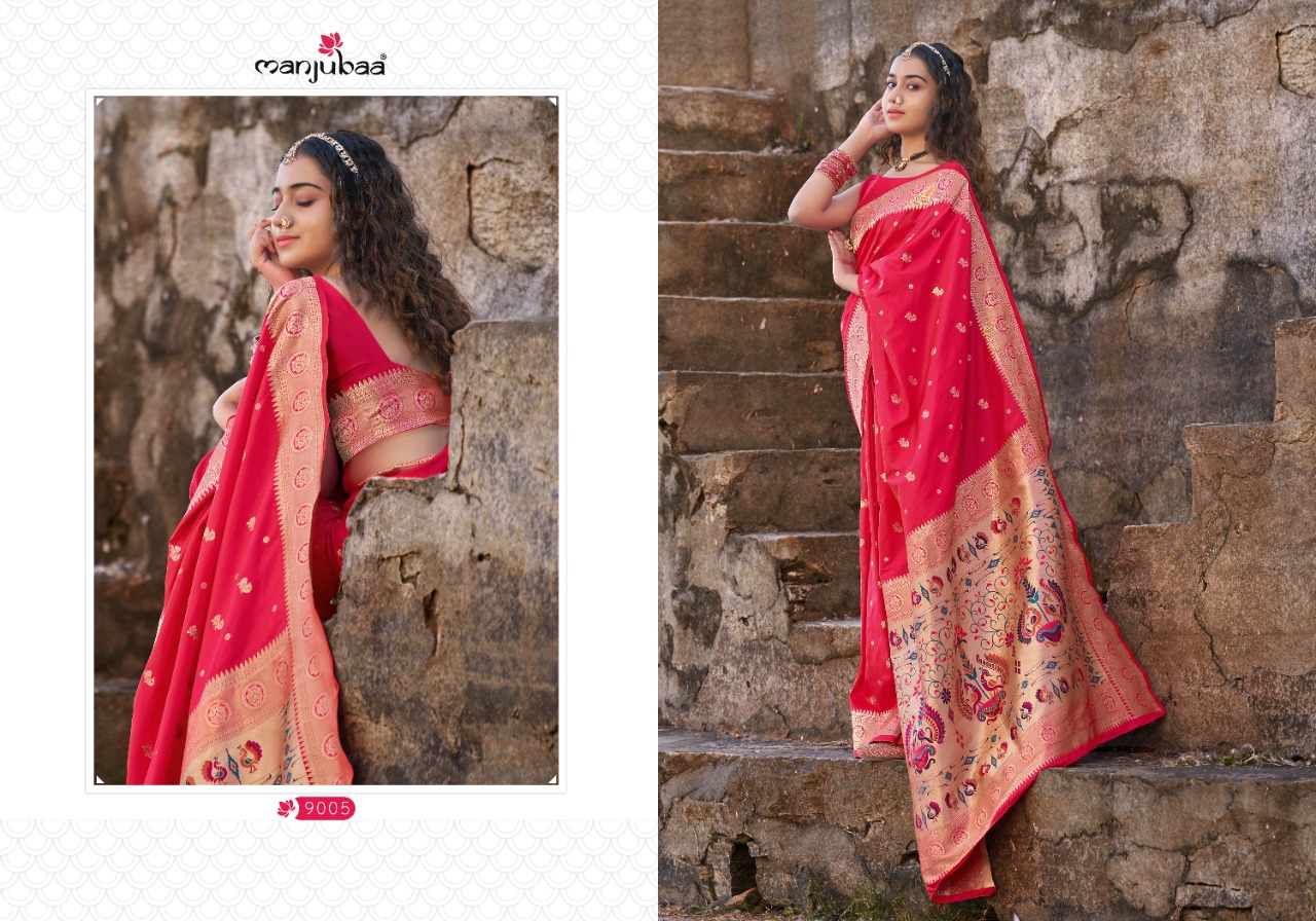 manjubaa mahavani paithani 9000 silk decent look saree catalog