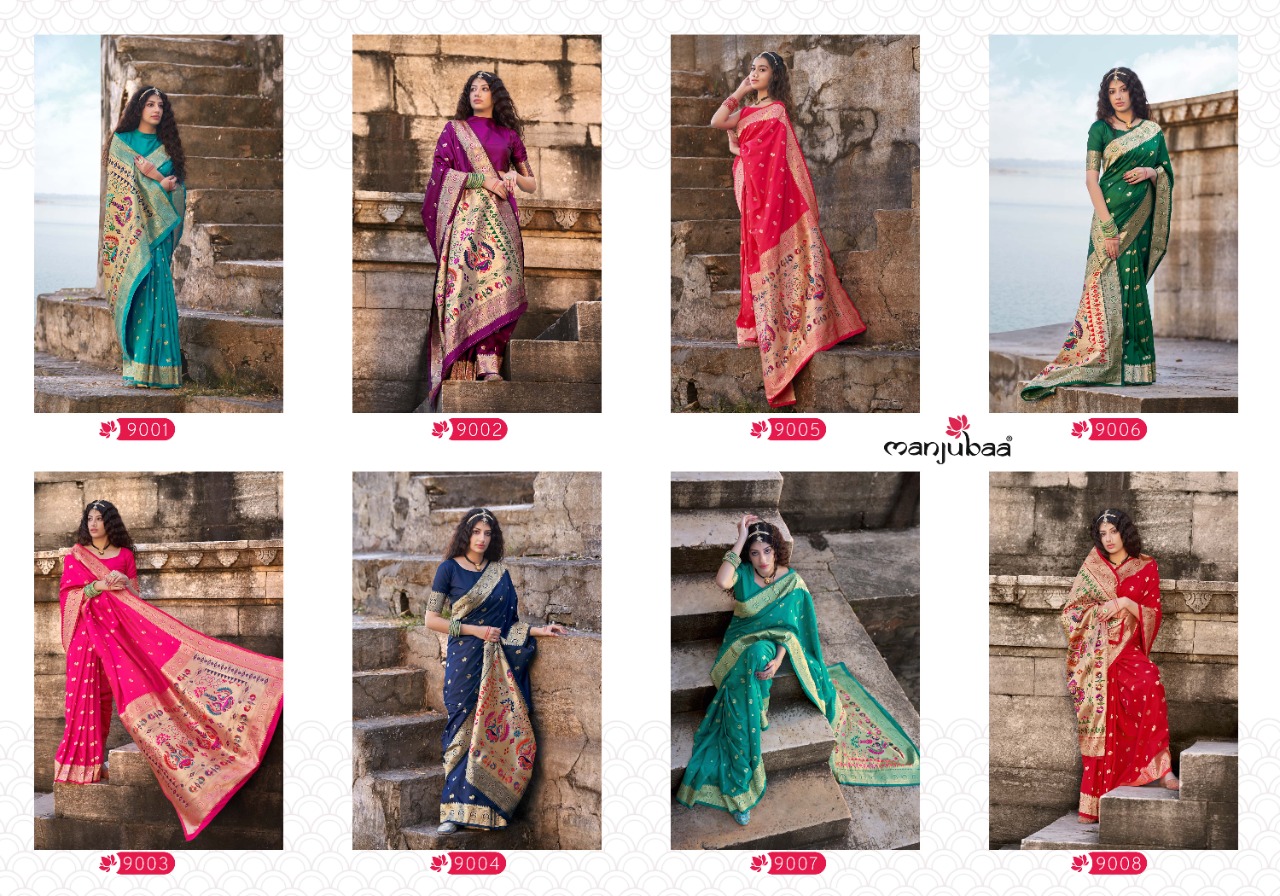 manjubaa mahavani paithani 9000 silk decent look saree catalog