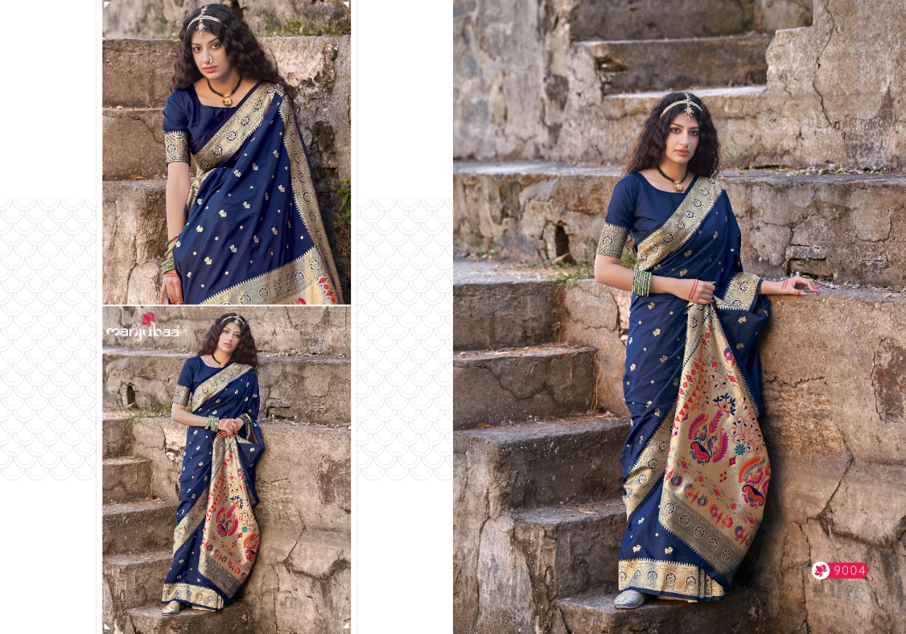 manjubaa mahavani paithani 9000 silk decent look saree catalog