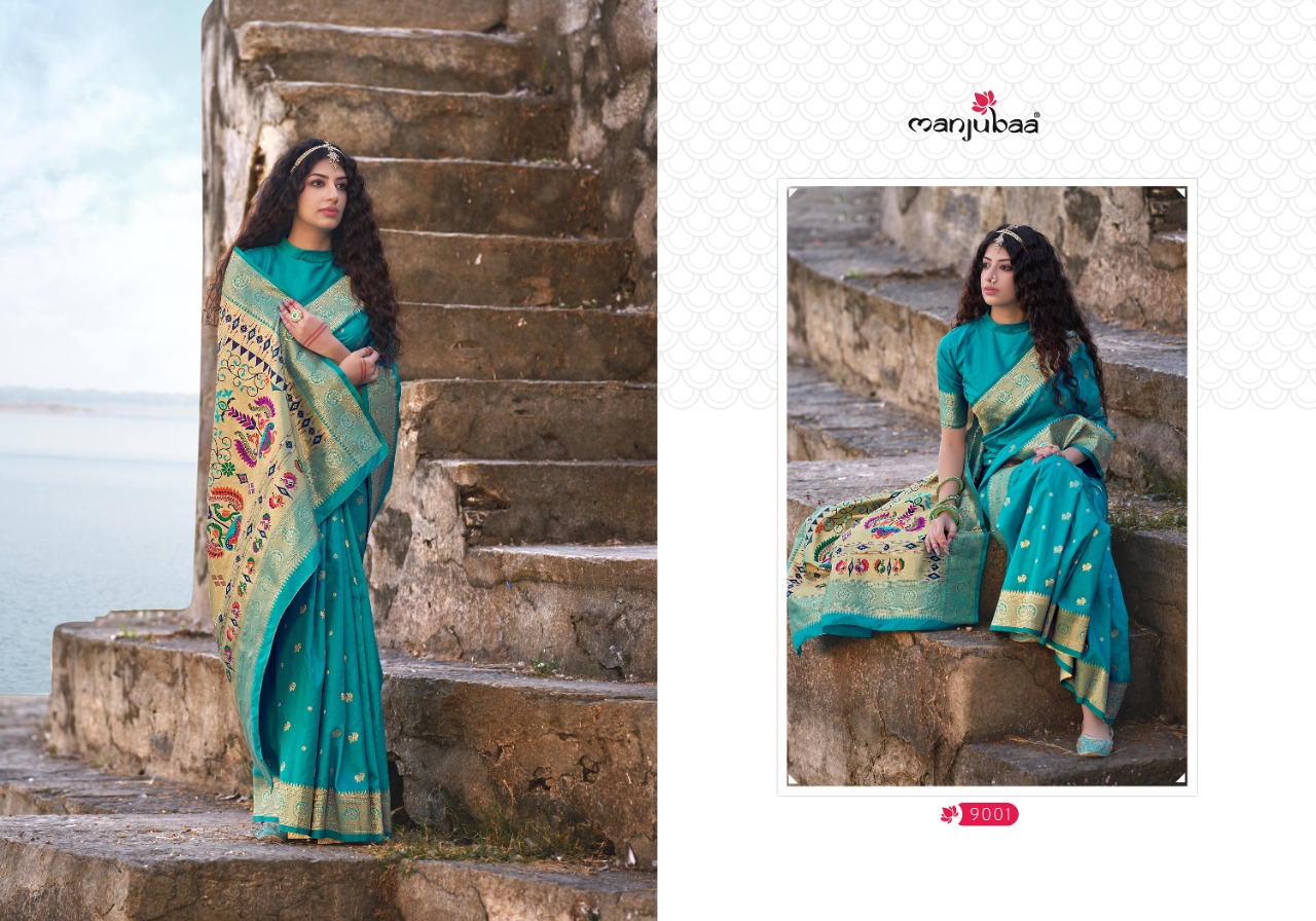 manjubaa mahavani paithani 9000 silk decent look saree catalog