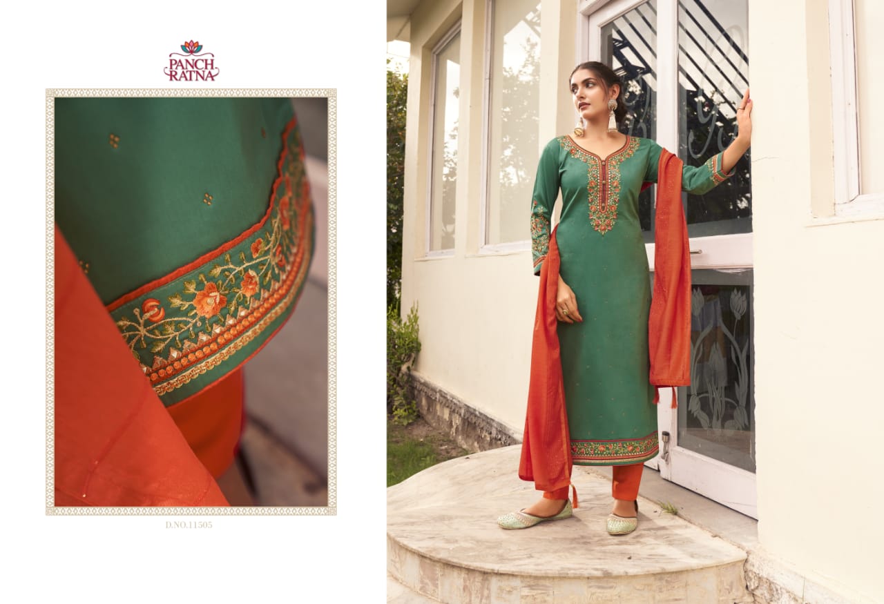 panch ratna floral  silk astonishing salwar suit catalog