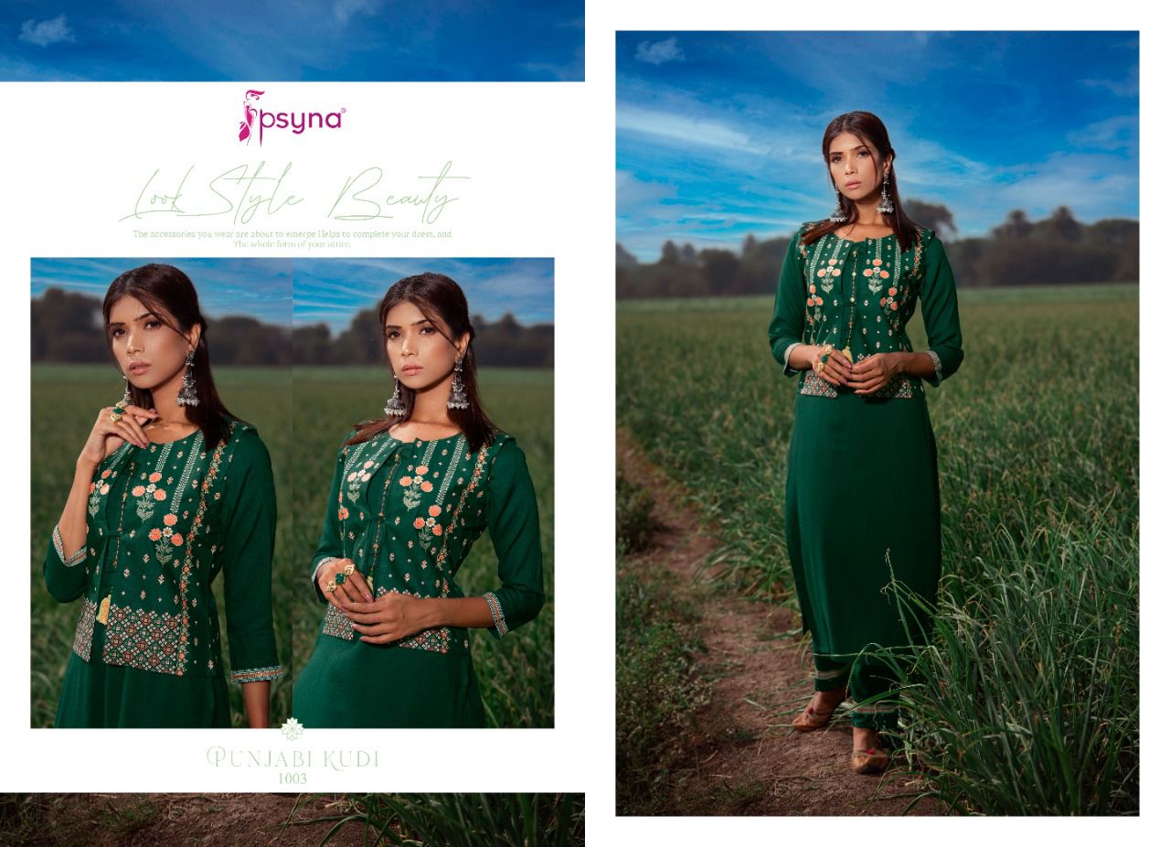 psyna punjabi kudi rayon new and modern style Kurti jacket bottom catalog