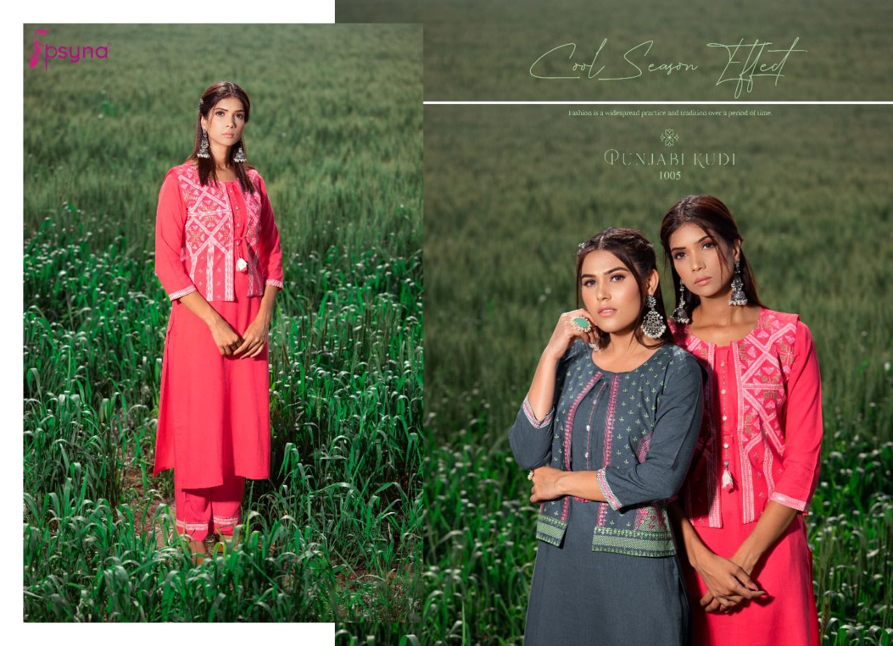 psyna punjabi kudi rayon new and modern style Kurti jacket bottom catalog