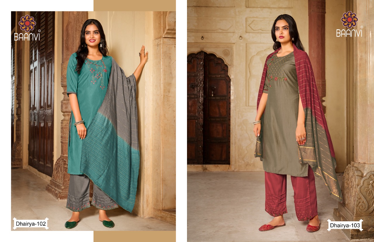 r studio Baanvi dhairya chinon silk regal look kurti with plazzo and dupatta catalog