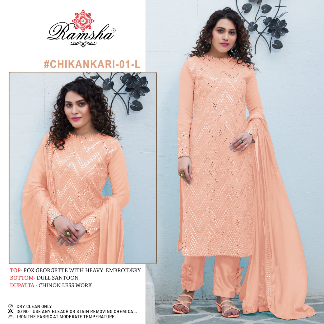 Ramsha RAMSHA  Chikankari 01 L Salwar Kameez Georgette Singles