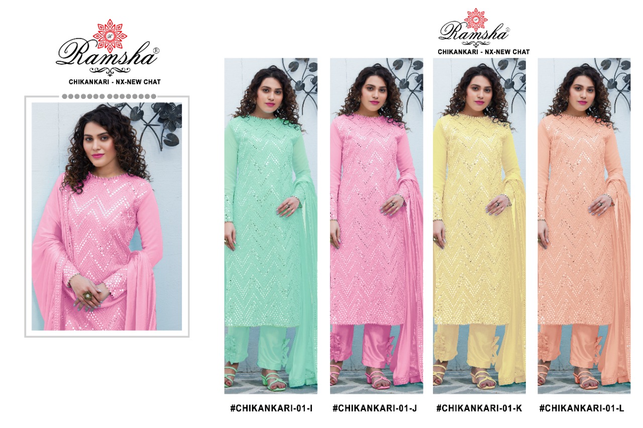 ramsha chikankari 01 georgette catchy look salwar suit catalog