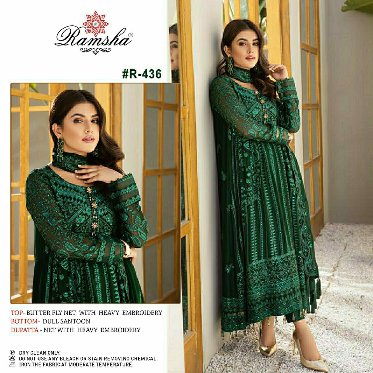 ramsha R 436  R 452 heavy net embroidery innovative look salwar suit catalog