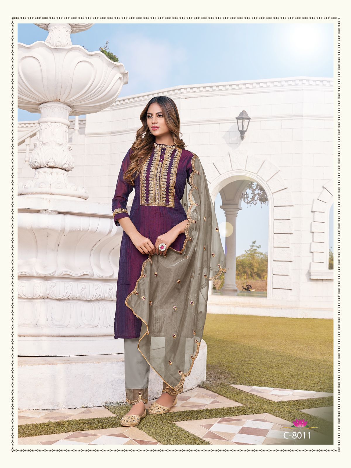 rijiya trends shubharambh chanderi astonishing look top with bottom and dupatta catalog