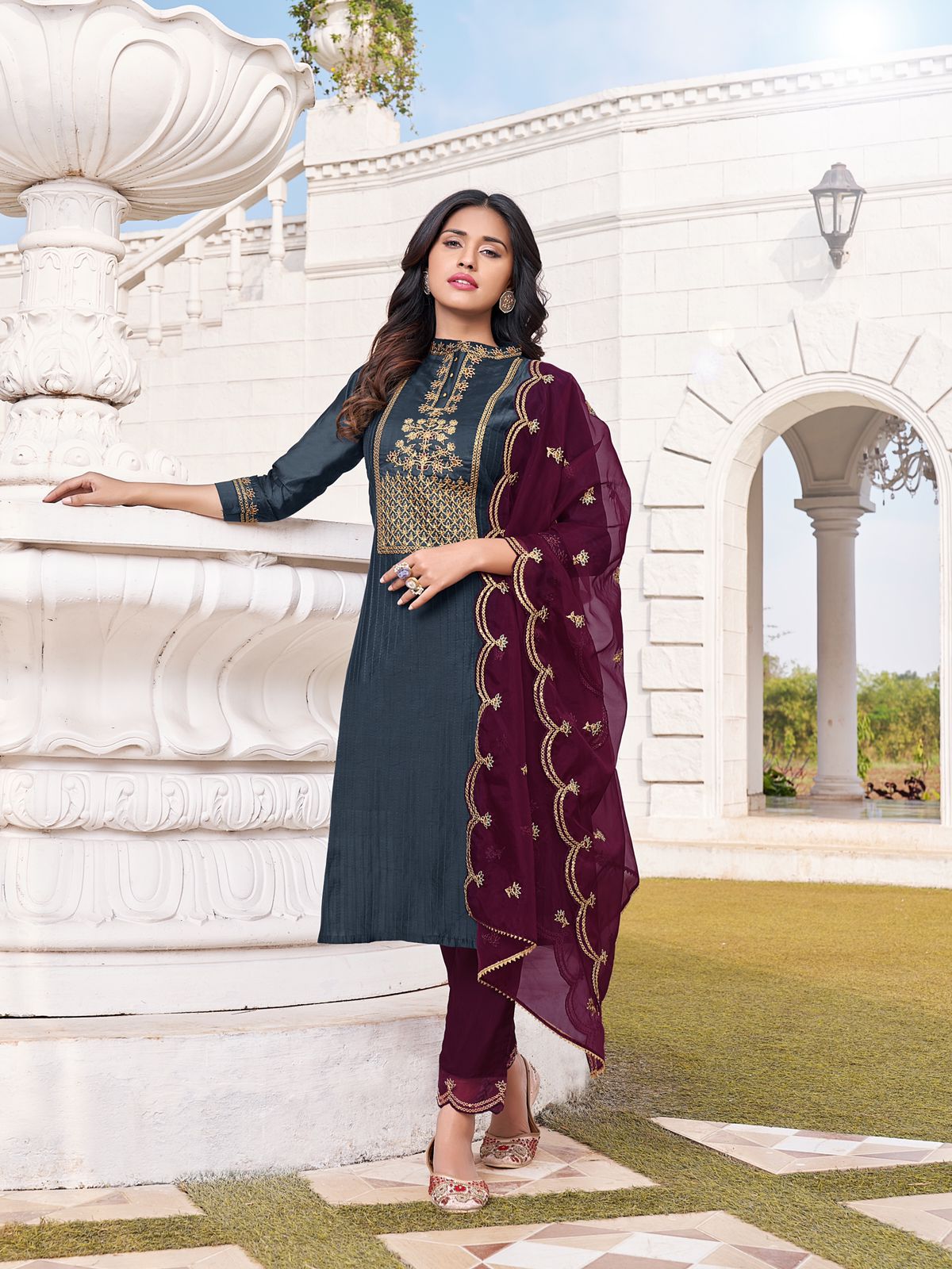 rijiya trends shubharambh chanderi astonishing look top with bottom and dupatta catalog