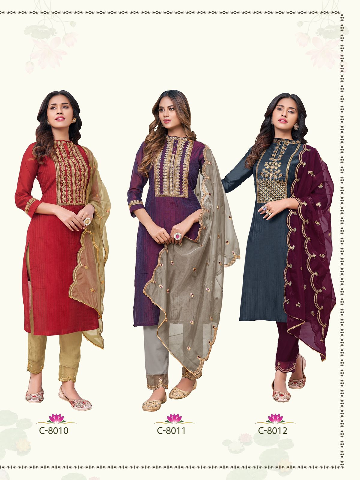 rijiya trends shubharambh chanderi astonishing look top with bottom and dupatta catalog